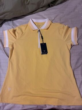 Naelreg Women's Pale Yellow Zip Polo Athletic Top